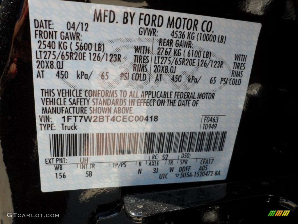 2012 F250 Super Duty Color Code UH for Tuxedo Black Metallic Photo #65352528