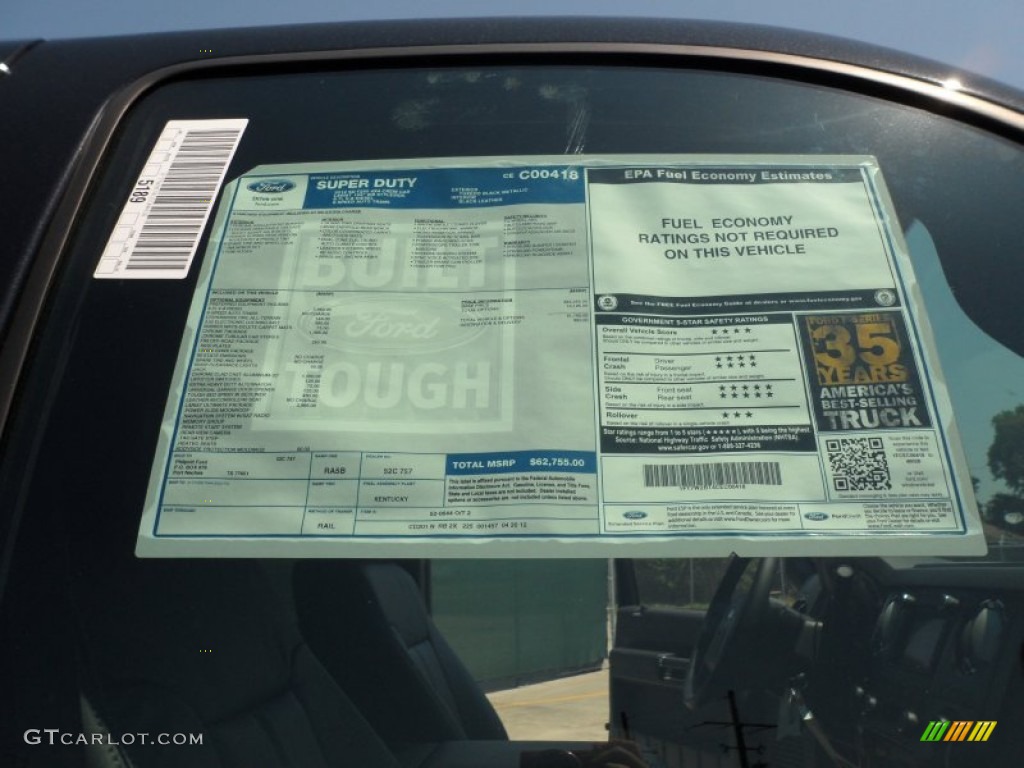 2012 Ford F250 Super Duty Lariat Crew Cab 4x4 Window Sticker Photo #65352534