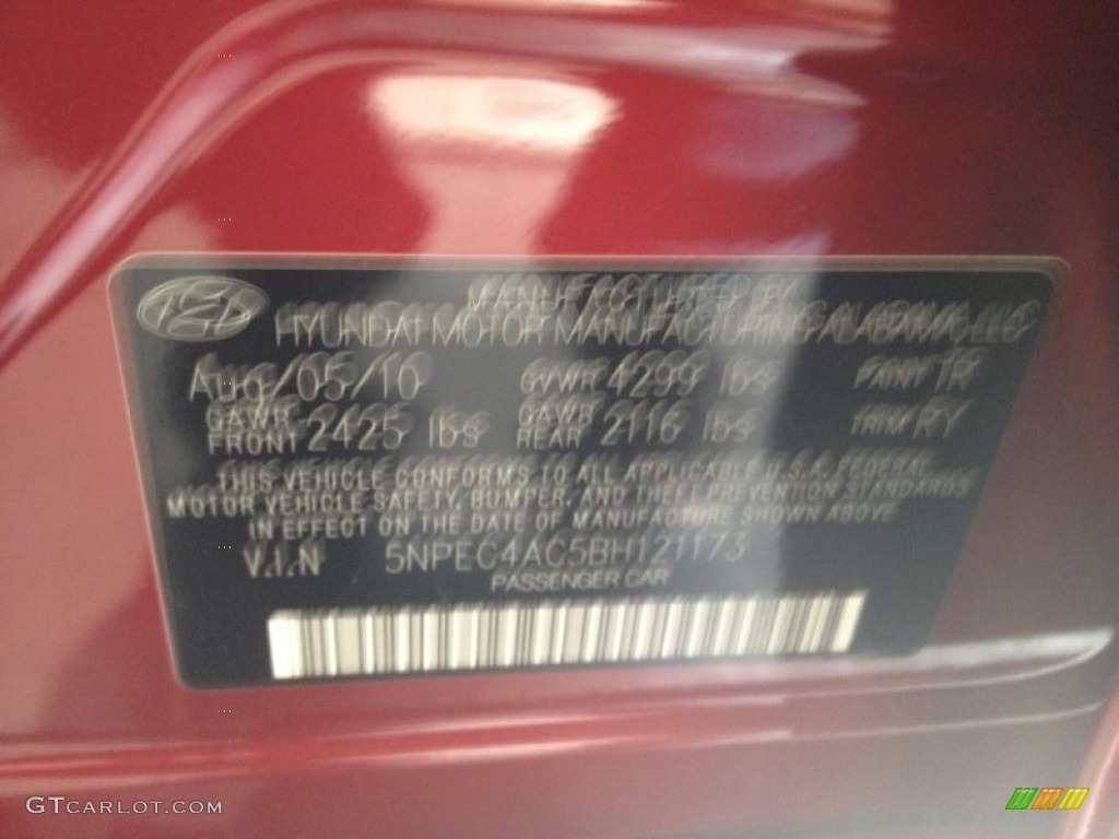 2011 Sonata SE - Venetian Red / Black photo #22