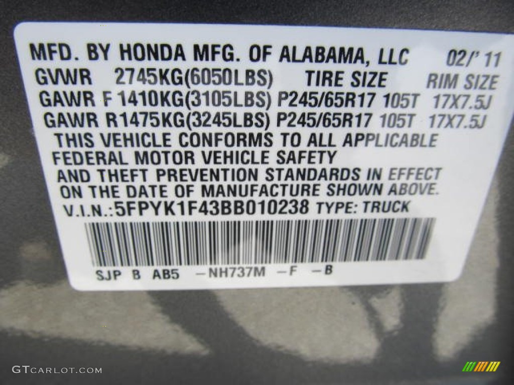 2011 Ridgeline Color Code NH737M for Polished Metal Metallic Photo #65363580