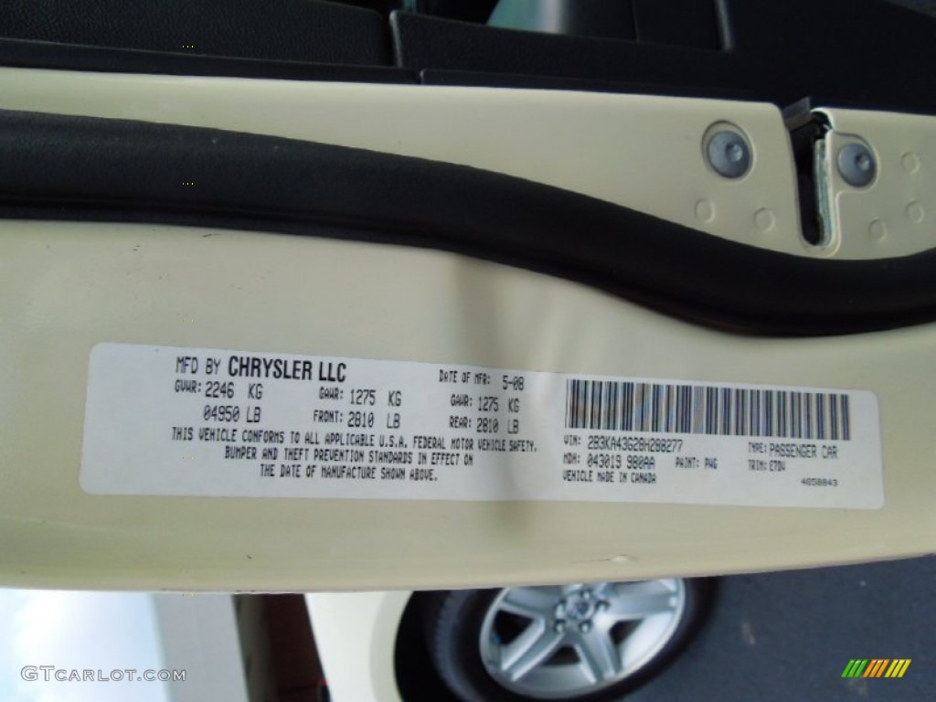 2008 Charger SE - Cool Vanilla Clear Coat / Dark Slate Gray photo #7