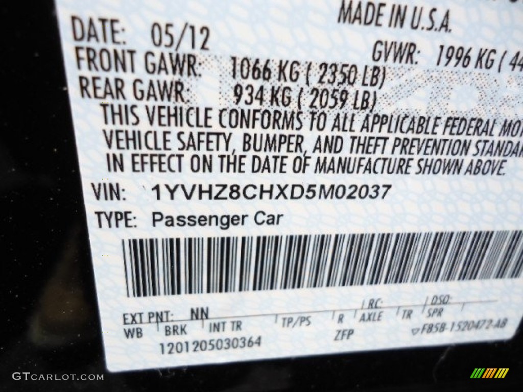 2013 MAZDA6 Color Code NN for Ebony Black Photo #65373870