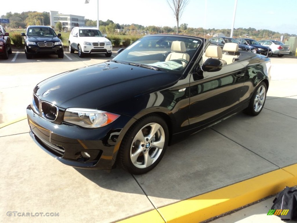 2012 1 Series 128i Convertible - Jet Black / Savanna Beige photo #1