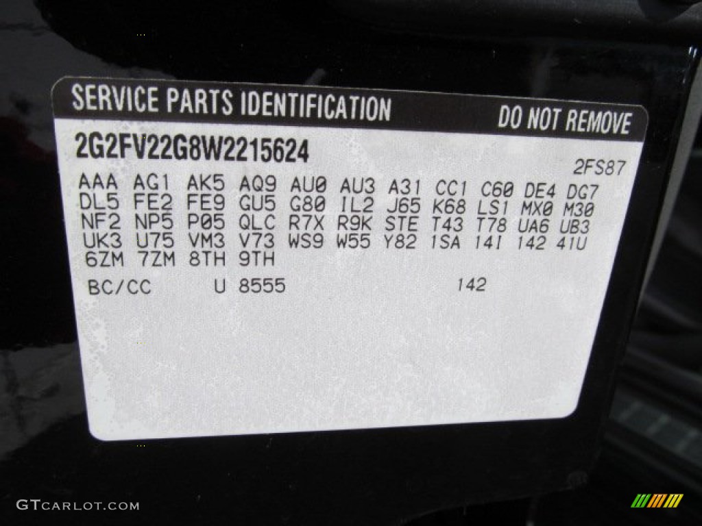 1998 Pontiac Firebird Trans Am Coupe Color Code Photos