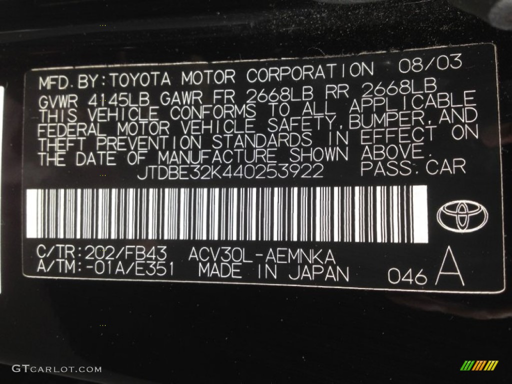 2004 Camry LE - Black / Stone photo #27