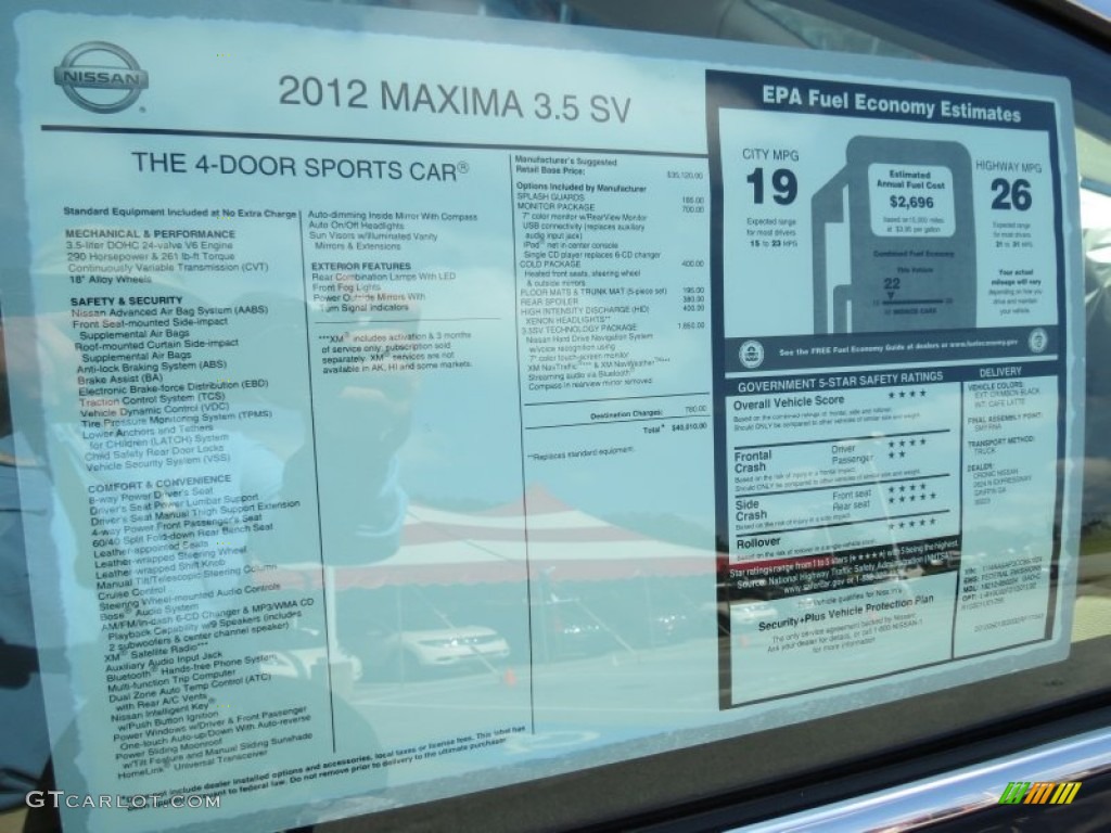2012 Nissan Maxima 3.5 SV Window Sticker Photo #65392894