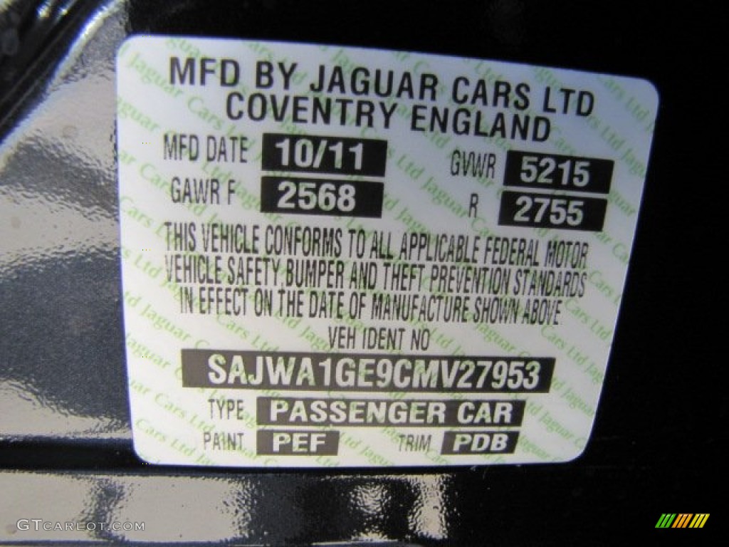 2012 XJ Color Code PEF for Midnight Black Photo #65409341