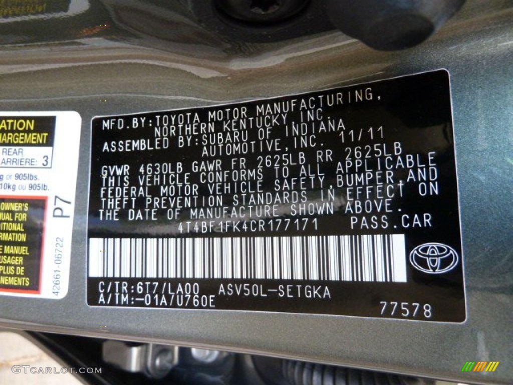 2012 Camry XLE - Cypress Green Pearl / Ivory photo #14