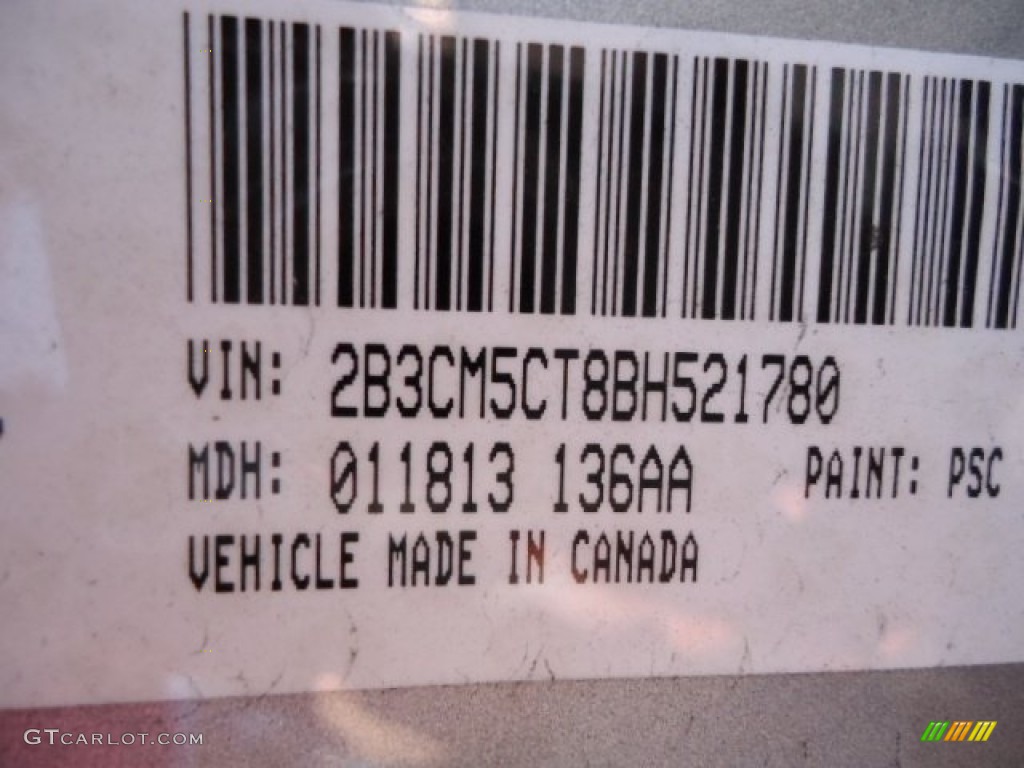 2011 Charger Color Code PSC for Billett Silver Metallic Photo #65444020