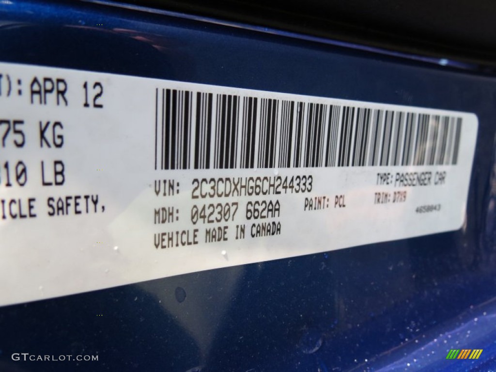 2012 Charger Color Code PCL for Blue Streak Pearl Photo #65449795