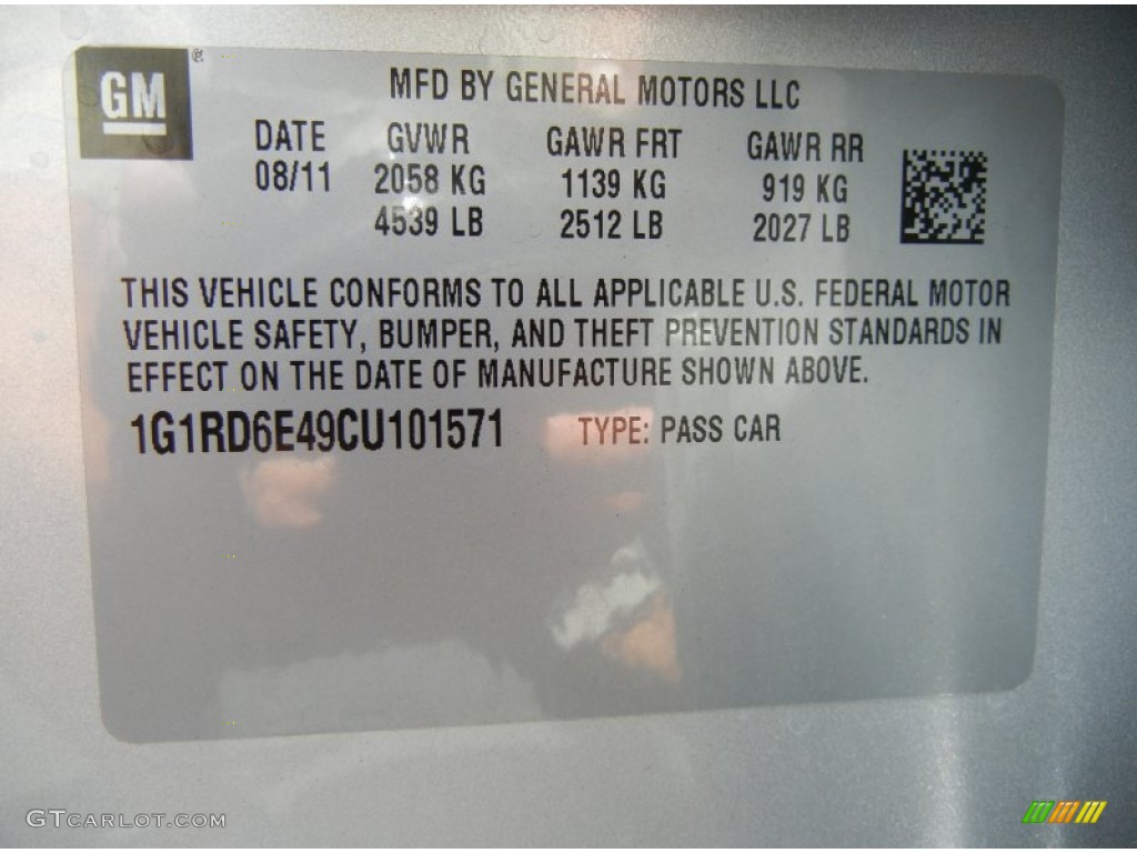 2012 Chevrolet Volt Hatchback Info Tag Photo #65463131