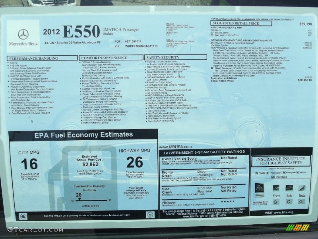 2012 Mercedes-Benz E 550 4Matic Sedan Window Sticker Photo #65466019