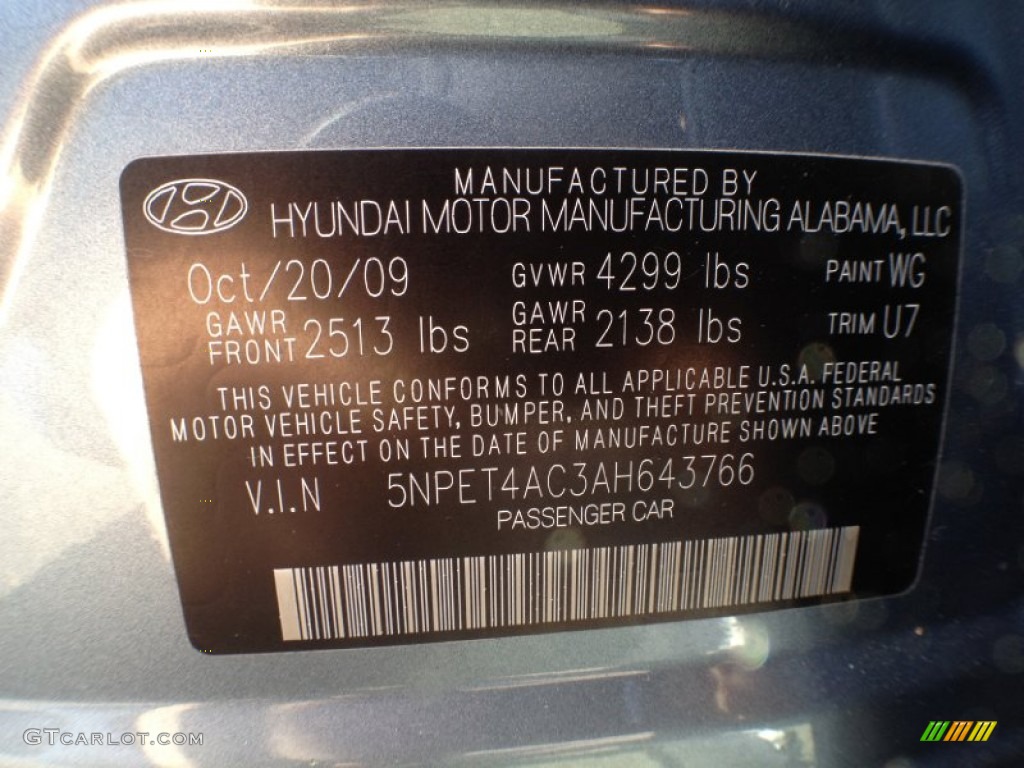 2010 Sonata Color Code WG for Medium Silver Blue Photo #65482167