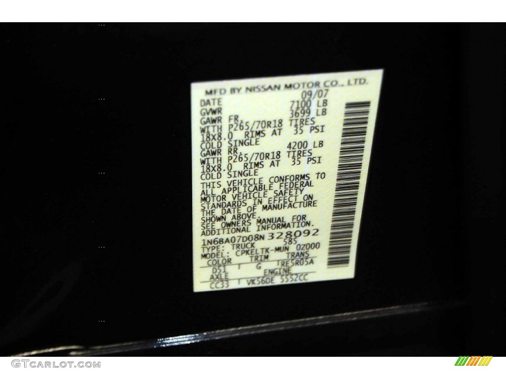2008 Nissan Titan SE Crew Cab Color Code Photos