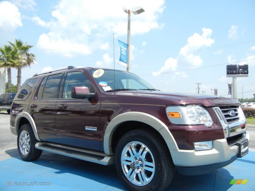 2007 Explorer Eddie Bauer - Dark Cherry Metallic / Black/Stone photo #7