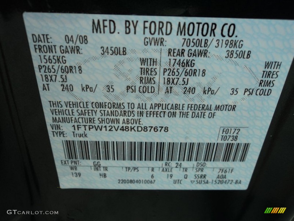 2008 F150 Color Code GG for Forest Green Metallic Photo #65496761