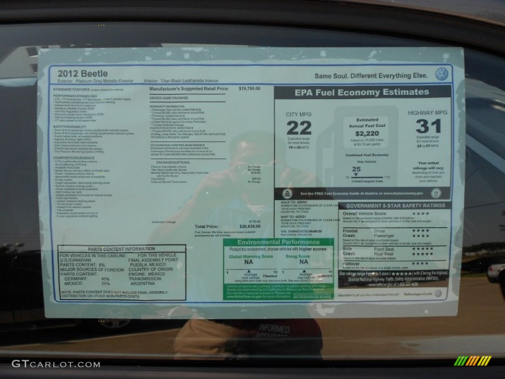 2012 Volkswagen Beetle 2.5L Window Sticker Photo #65509010