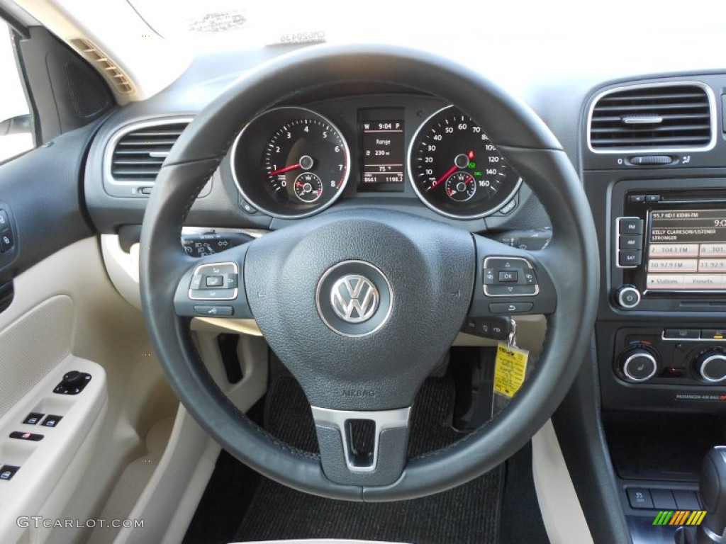 2012 Volkswagen Jetta SE SportWagen Cornsilk Beige Steering Wheel Photo #65509640
