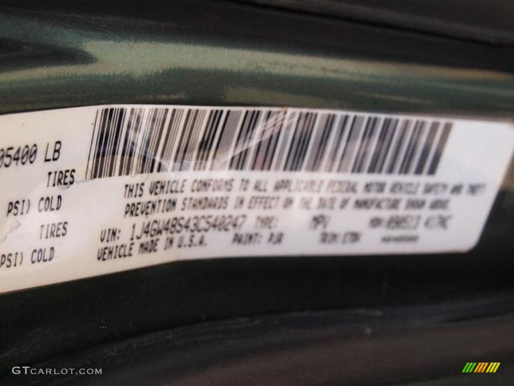 2003 Grand Cherokee Color Code PJR for Onyx Green Pearlcoat Photo #65513840