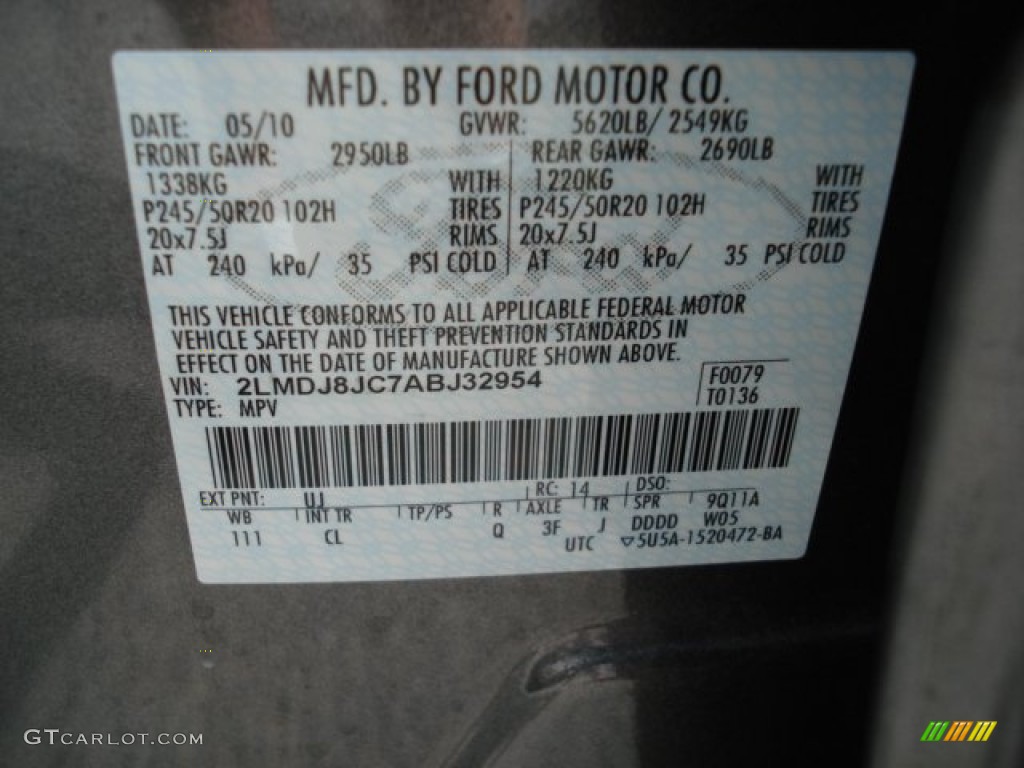 2010 MKX Color Code UJ for Sterling Grey Metallic Photo #65515781