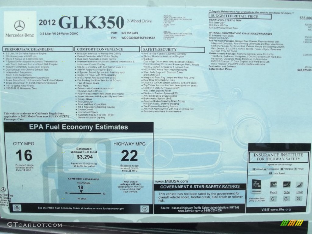 2012 Mercedes-Benz GLK 350 Window Sticker Photos