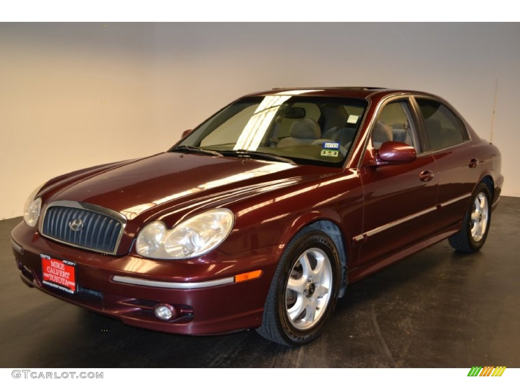 2005 Sonata LX V6 - Ruby Red / Beige photo #1