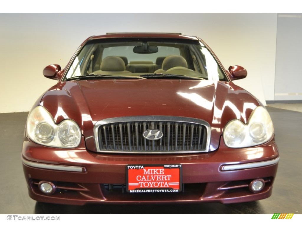 2005 Sonata LX V6 - Ruby Red / Beige photo #2