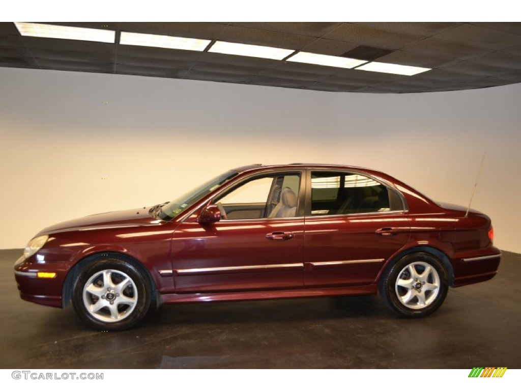 2005 Sonata LX V6 - Ruby Red / Beige photo #3