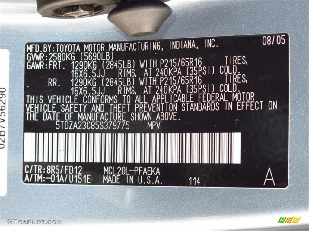 2005 Sienna Color Code 8R5 for Blue Mirage Metallic Photo #65526839