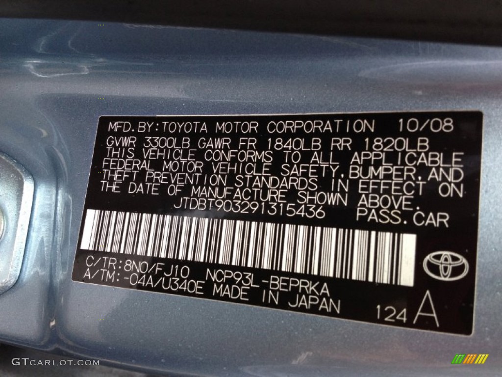 2009 Yaris Color Code 8N0 for Zephyr Blue Metallic Photo #65527697