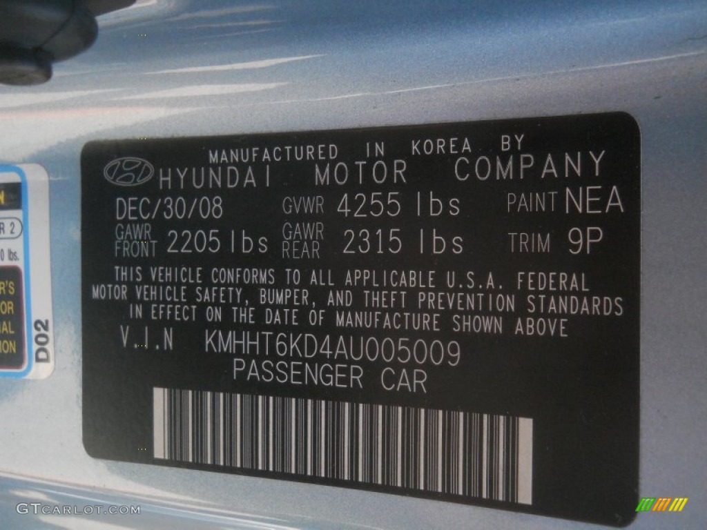 2010 Genesis Coupe Color Code NEA for Aqua Minerale Blue Photo #65528120