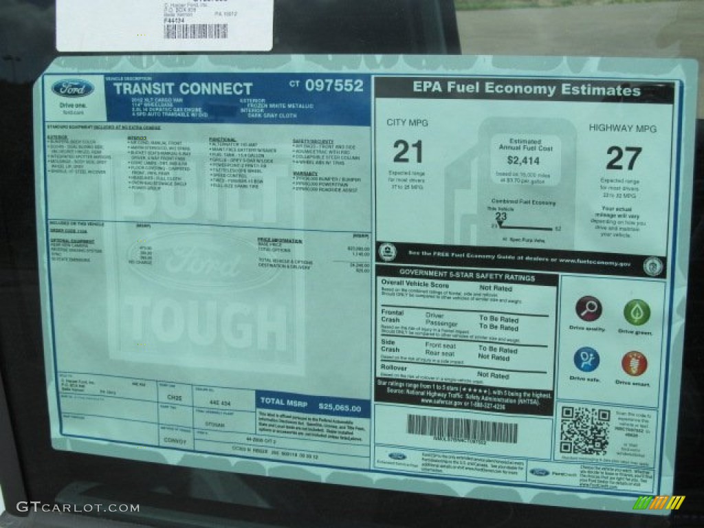 2012 Ford Transit Connect XLT Van Window Sticker Photo #65540751