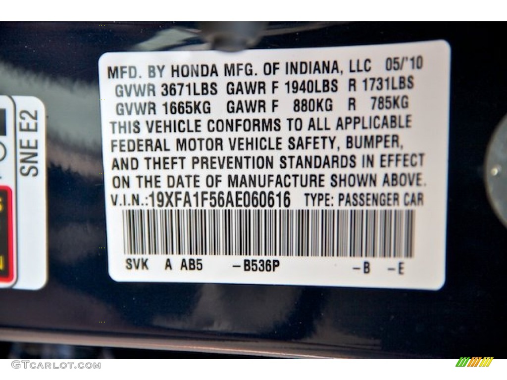 2010 Civic Color Code B536P for Royal Blue Pearl Photo #65545137