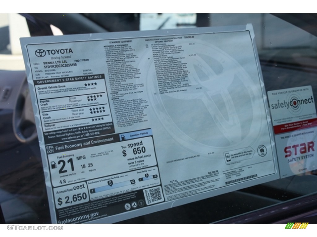 2012 Toyota Sienna Limited Window Sticker Photo #65545185