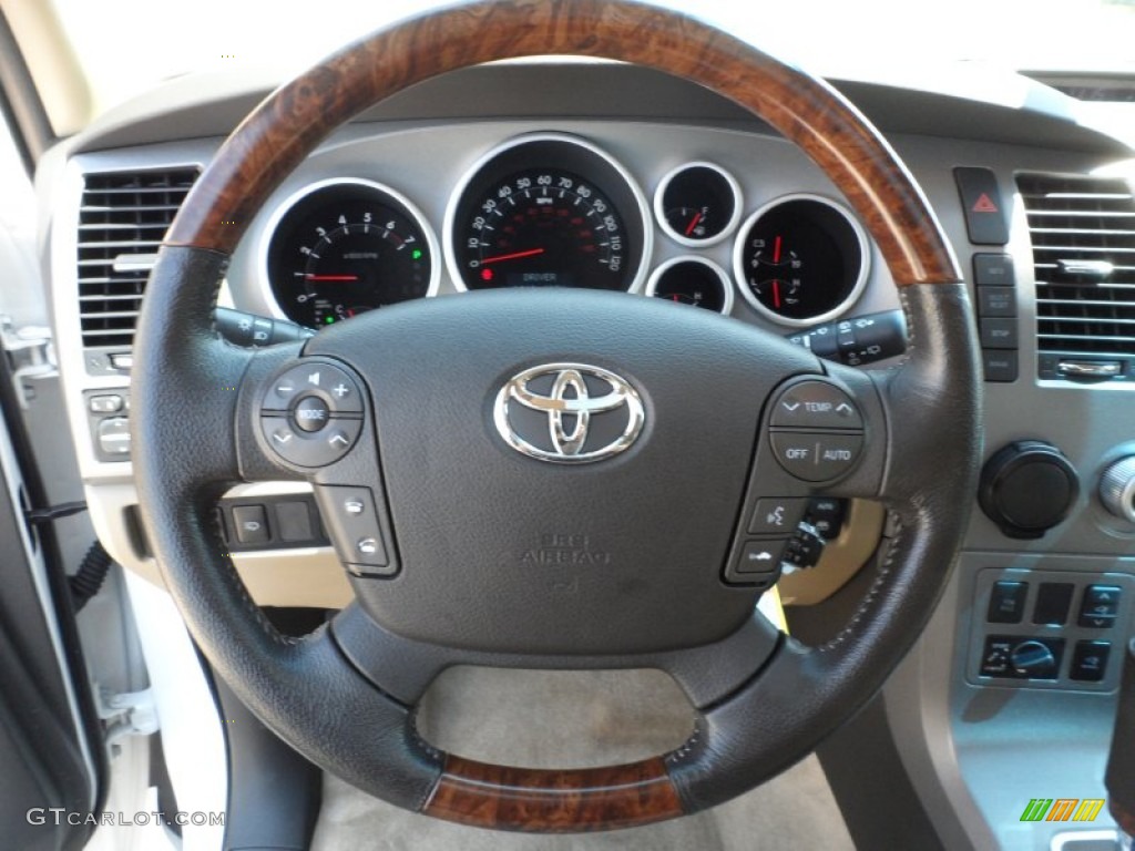 2010 Toyota Sequoia Platinum Sand Beige Steering Wheel Photo #65556812