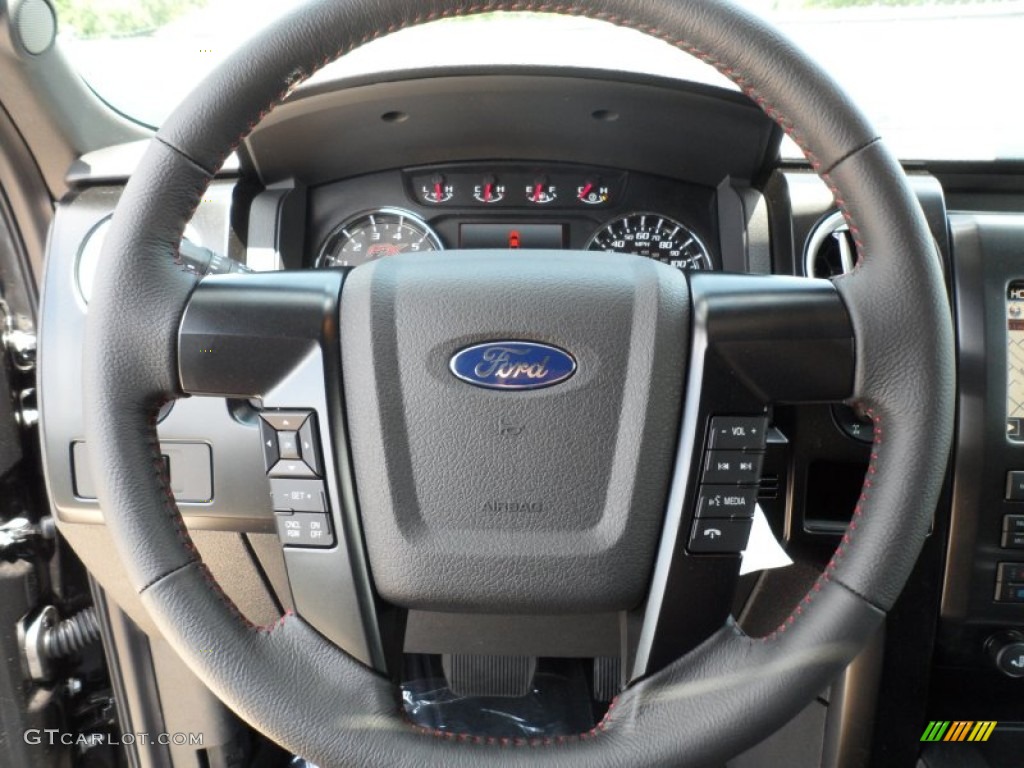 2012 Ford F150 FX2 SuperCrew FX Sport Appearance Black/Red Steering Wheel Photo #65562011