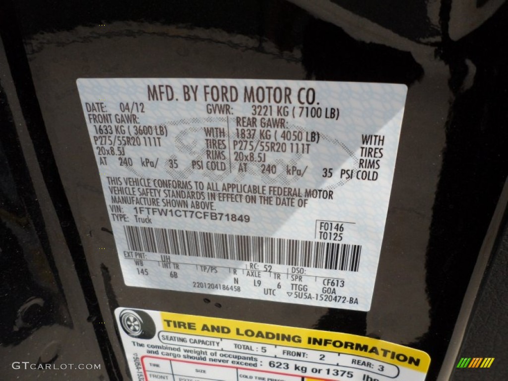 2012 F150 Color Code UH for Tuxedo Black Metallic Photo #65562034