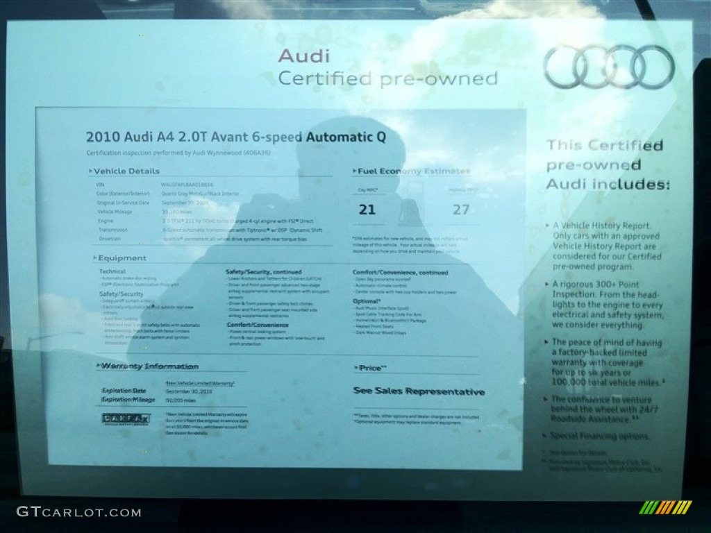 2010 Audi A4 2.0T quattro Avant Window Sticker Photo #65562245