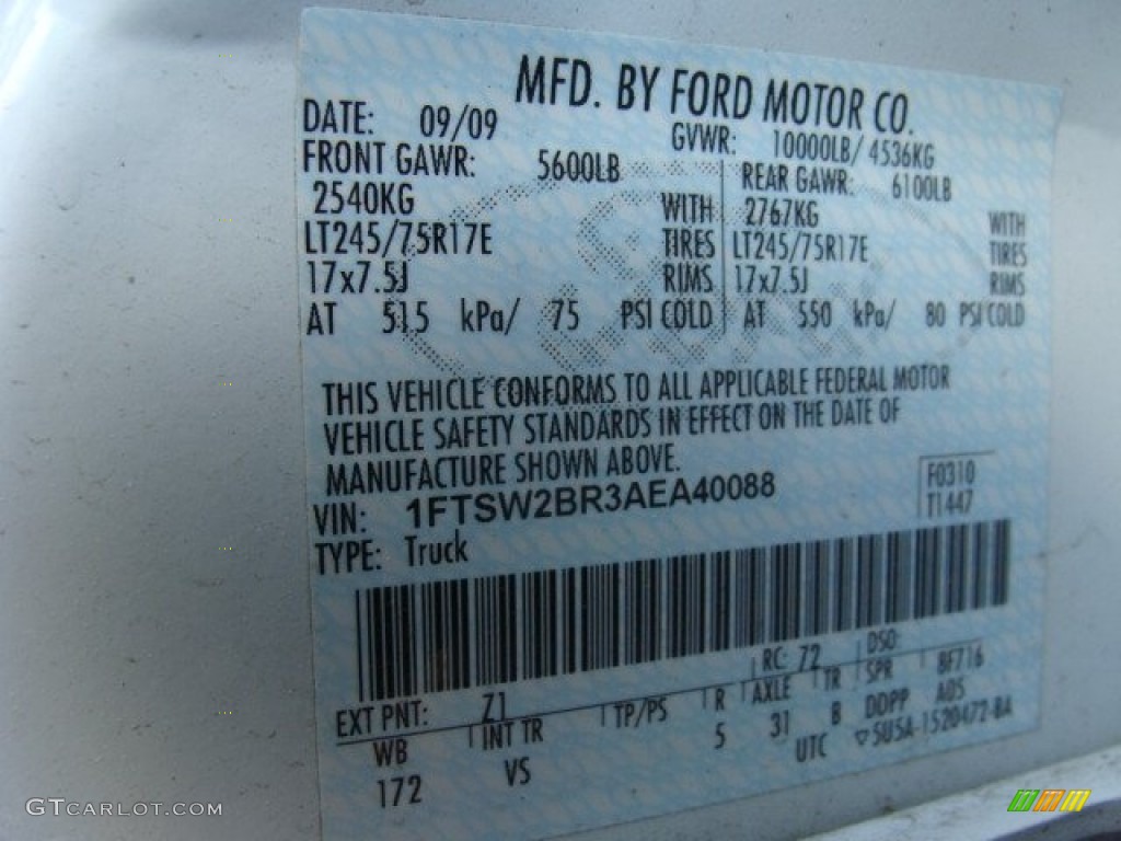 2010 Ford F250 Super Duty XL Crew Cab 4x4 Color Code Photos