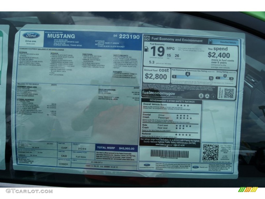 2013 Ford Mustang Boss 302 Window Sticker Photo #65569305