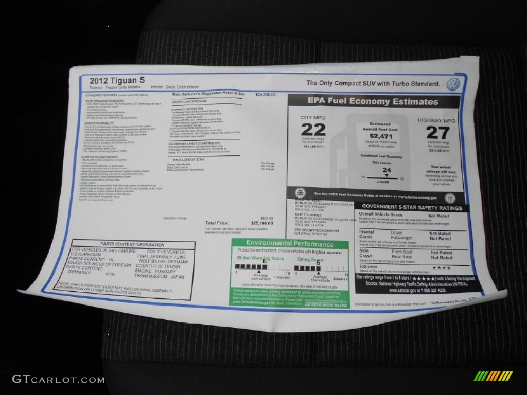 2012 Volkswagen Tiguan S Window Sticker Photo #65574719