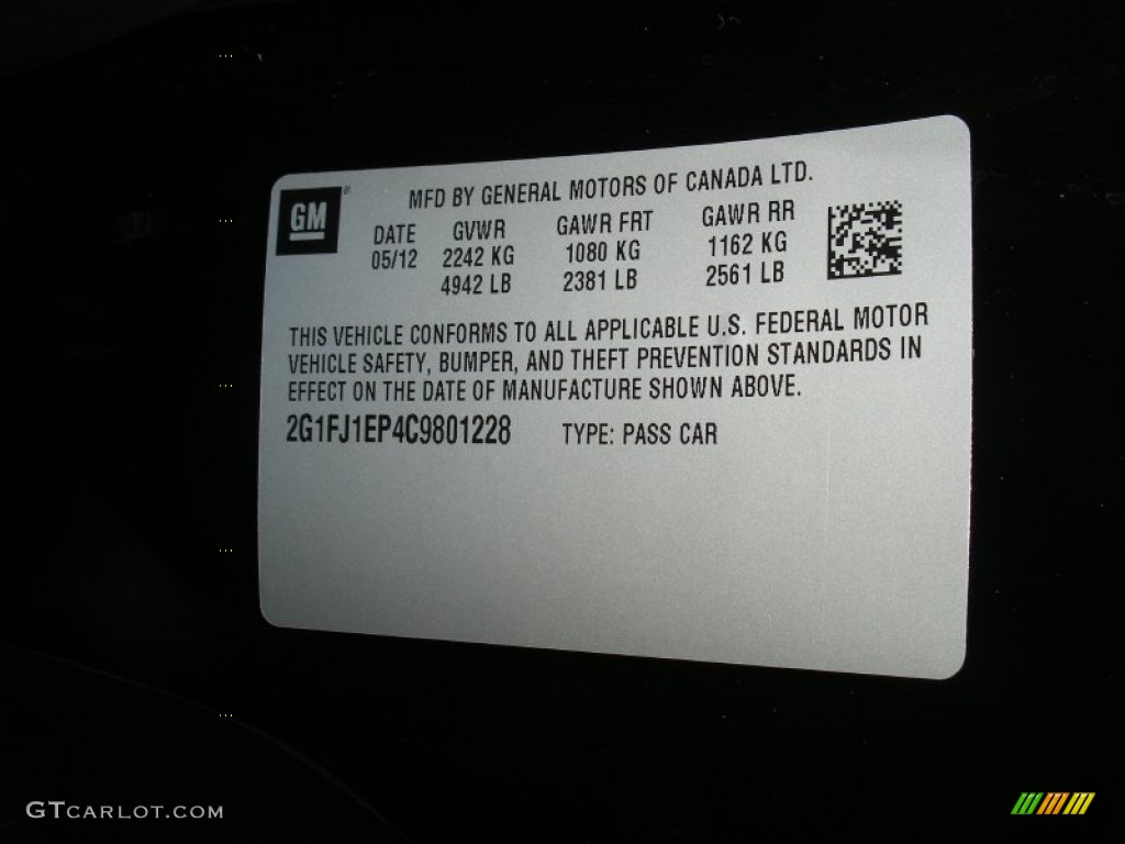 2012 Chevrolet Camaro ZL1 Info Tag Photo #65589884