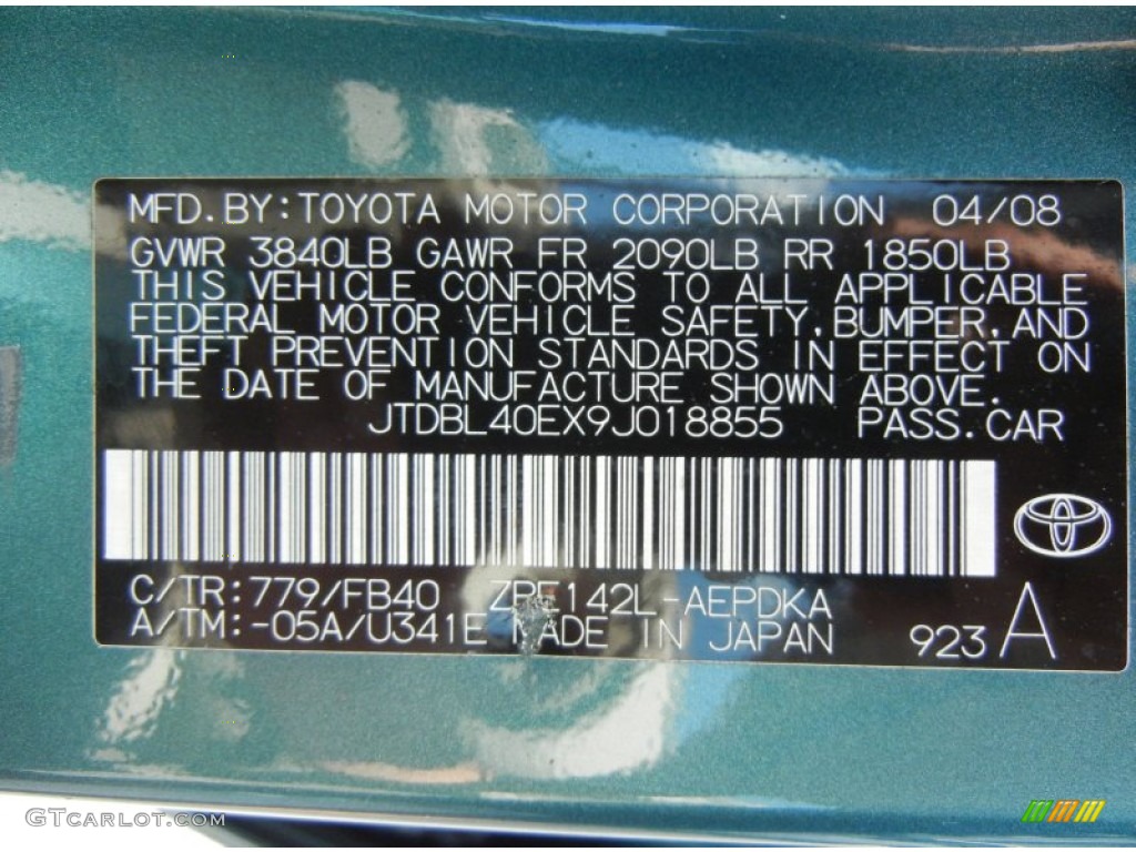 2009 Corolla Color Code 779 for Capri Sea Green Metallic Photo #65591129