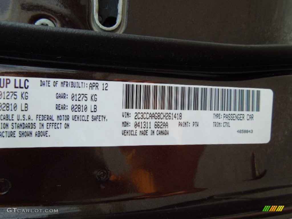 2012 Chrysler 300 Standard 300 Model Color Code Photos