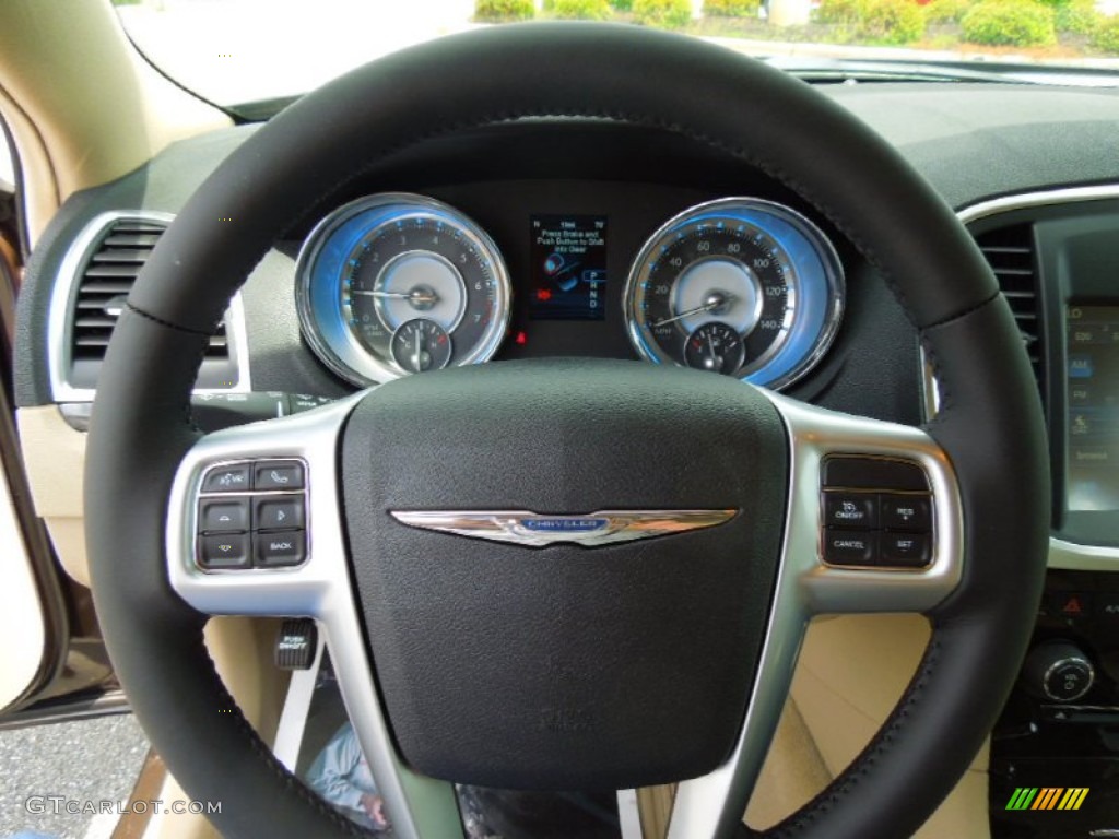 2012 Chrysler 300 Standard 300 Model Black/Light Frost Beige Steering Wheel Photo #65595569
