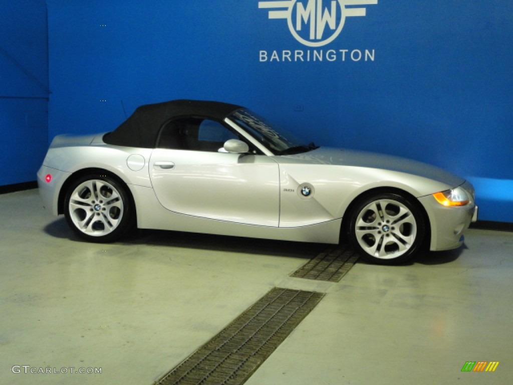 2004 Z4 3.0i Roadster - Titanium Silver Metallic / Dream Red/Grey photo #14