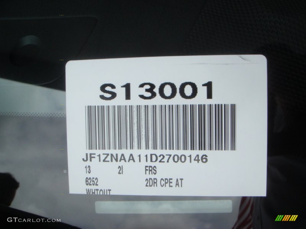 2013 Scion FR-S Sport Coupe Info Tag Photo #65601767