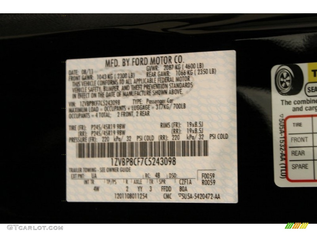 2012 Mustang Color Code UA for Black Photo #65606792