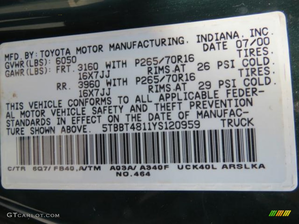 2000 Tundra Color Code 6Q7 for Imperial Jade Mica Photo #65620950