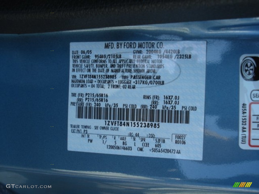 2005 Mustang Color Code P3 for Windveil Blue Metallic Photo #65623344